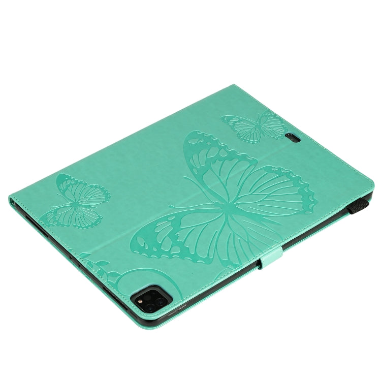 For iPad Pro 12.9 (2020) Pressed Printing Butterfly Pattern Horizontal Flip Leather Tablet Case with Holder & Card Slots & Wallet(Green) - iPad Pro 12.9 (2020) Cases by buy2fix | Online Shopping UK | buy2fix
