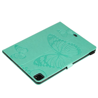 For iPad Pro 12.9 (2020) Pressed Printing Butterfly Pattern Horizontal Flip Leather Tablet Case with Holder & Card Slots & Wallet(Green) - iPad Pro 12.9 (2020) Cases by buy2fix | Online Shopping UK | buy2fix