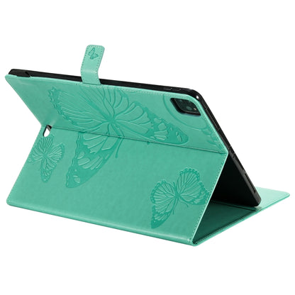 For iPad Pro 12.9 (2020) Pressed Printing Butterfly Pattern Horizontal Flip Leather Tablet Case with Holder & Card Slots & Wallet(Green) - iPad Pro 12.9 (2020) Cases by buy2fix | Online Shopping UK | buy2fix