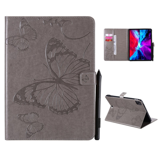 For iPad Pro 12.9 (2020) Pressed Printing Butterfly Pattern Horizontal Flip Leather Tablet Case with Holder & Card Slots & Wallet(Grey) - iPad Pro 12.9 (2020) Cases by buy2fix | Online Shopping UK | buy2fix
