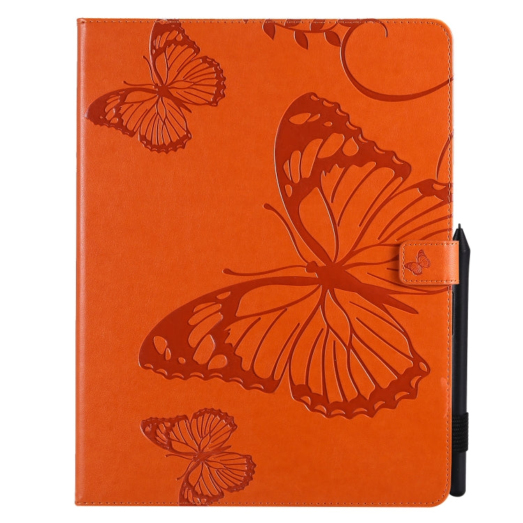 For iPad Pro 12.9 (2020) Pressed Printing Butterfly Pattern Horizontal Flip Leather Tablet Case with Holder & Card Slots & Wallet(Orange) - iPad Pro 12.9 (2020) Cases by buy2fix | Online Shopping UK | buy2fix
