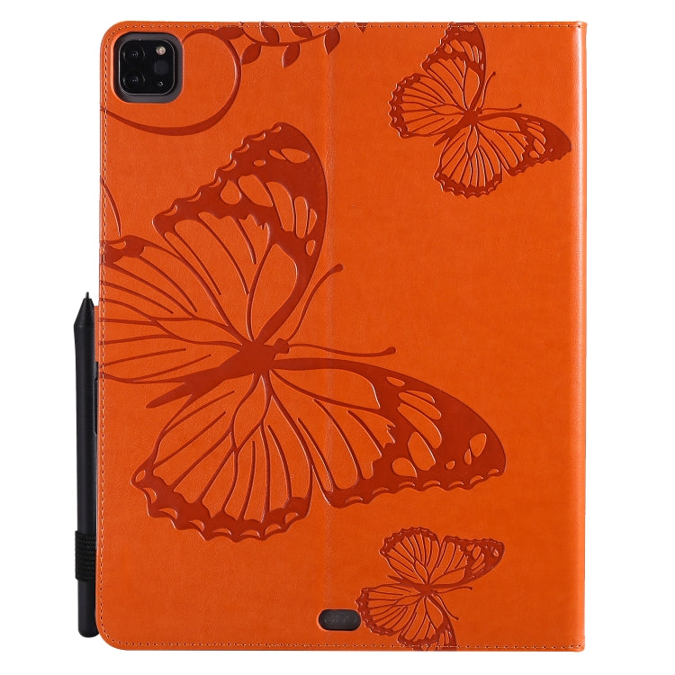 For iPad Pro 12.9 (2020) Pressed Printing Butterfly Pattern Horizontal Flip Leather Tablet Case with Holder & Card Slots & Wallet(Orange) - iPad Pro 12.9 (2020) Cases by buy2fix | Online Shopping UK | buy2fix