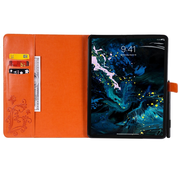 For iPad Pro 12.9 (2020) Pressed Printing Butterfly Pattern Horizontal Flip Leather Tablet Case with Holder & Card Slots & Wallet(Orange) - iPad Pro 12.9 (2020) Cases by buy2fix | Online Shopping UK | buy2fix