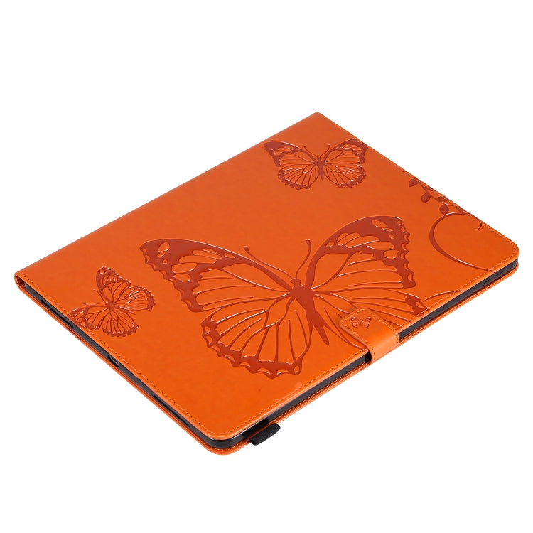For iPad Pro 12.9 (2020) Pressed Printing Butterfly Pattern Horizontal Flip Leather Tablet Case with Holder & Card Slots & Wallet(Orange) - iPad Pro 12.9 (2020) Cases by buy2fix | Online Shopping UK | buy2fix