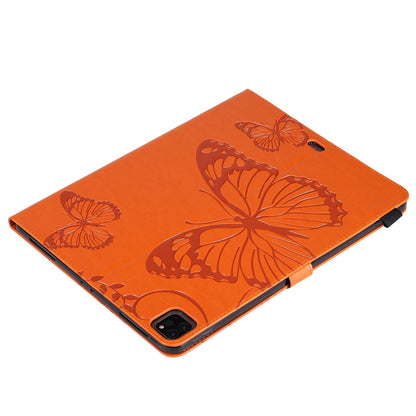For iPad Pro 12.9 (2020) Pressed Printing Butterfly Pattern Horizontal Flip Leather Tablet Case with Holder & Card Slots & Wallet(Orange) - iPad Pro 12.9 (2020) Cases by buy2fix | Online Shopping UK | buy2fix