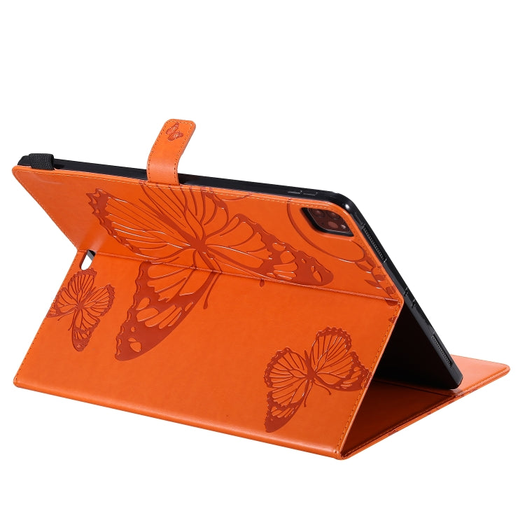For iPad Pro 12.9 (2020) Pressed Printing Butterfly Pattern Horizontal Flip Leather Tablet Case with Holder & Card Slots & Wallet(Orange) - iPad Pro 12.9 (2020) Cases by buy2fix | Online Shopping UK | buy2fix