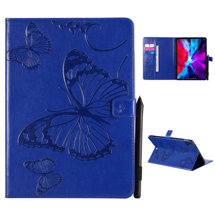 For iPad Pro 12.9 (2020) Pressed Printing Butterfly Pattern Horizontal Flip Leather Tablet Case with Holder & Card Slots & Wallet(Blue) - iPad Pro 12.9 (2020) Cases by buy2fix | Online Shopping UK | buy2fix