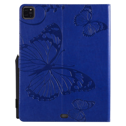 For iPad Pro 12.9 (2020) Pressed Printing Butterfly Pattern Horizontal Flip Leather Tablet Case with Holder & Card Slots & Wallet(Blue) - iPad Pro 12.9 (2020) Cases by buy2fix | Online Shopping UK | buy2fix