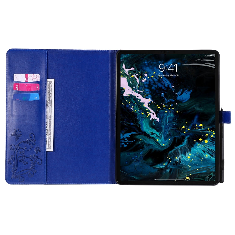 For iPad Pro 12.9 (2020) Pressed Printing Butterfly Pattern Horizontal Flip Leather Tablet Case with Holder & Card Slots & Wallet(Blue) - iPad Pro 12.9 (2020) Cases by buy2fix | Online Shopping UK | buy2fix