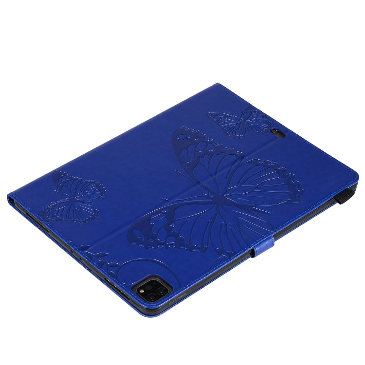 For iPad Pro 12.9 (2020) Pressed Printing Butterfly Pattern Horizontal Flip Leather Tablet Case with Holder & Card Slots & Wallet(Blue) - iPad Pro 12.9 (2020) Cases by buy2fix | Online Shopping UK | buy2fix