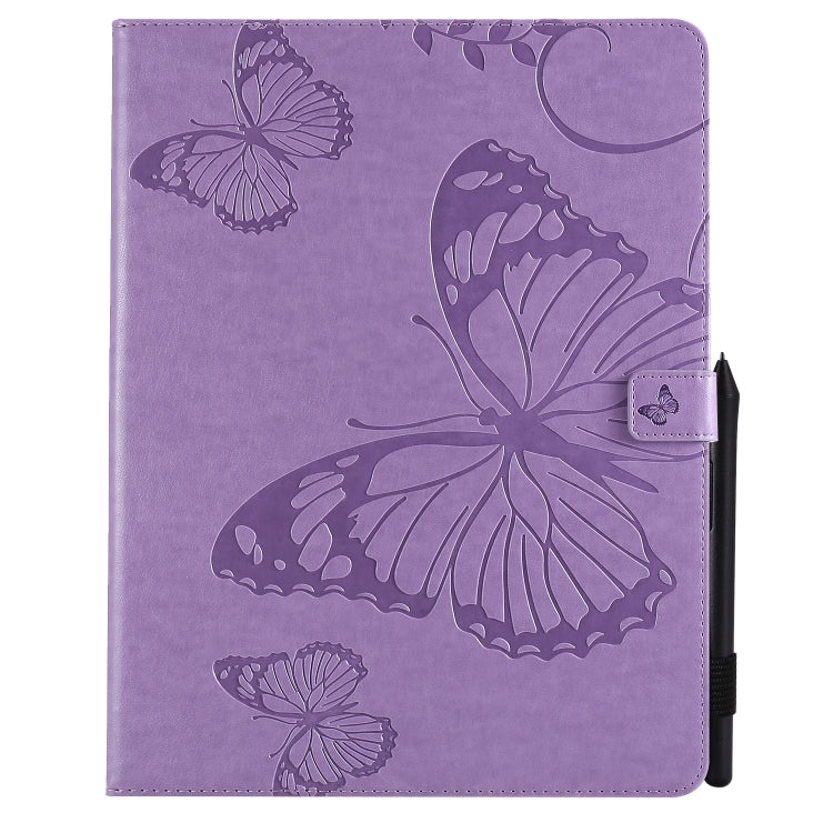 For iPad Pro 12.9 (2020) Pressed Printing Butterfly Pattern Horizontal Flip Leather Tablet Case with Holder & Card Slots & Wallet(Purple) - iPad Pro 12.9 (2020) Cases by buy2fix | Online Shopping UK | buy2fix