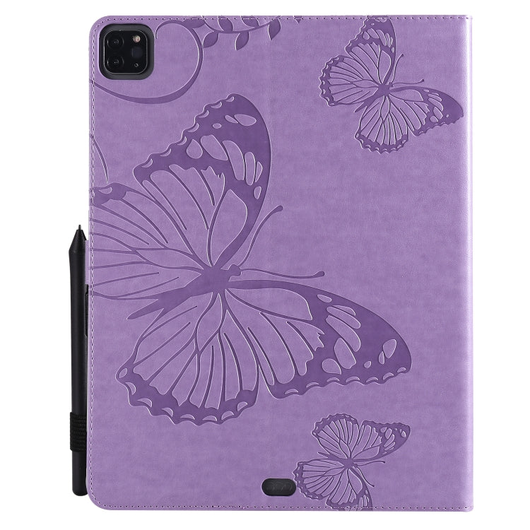 For iPad Pro 12.9 (2020) Pressed Printing Butterfly Pattern Horizontal Flip Leather Tablet Case with Holder & Card Slots & Wallet(Purple) - iPad Pro 12.9 (2020) Cases by buy2fix | Online Shopping UK | buy2fix
