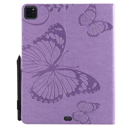For iPad Pro 12.9 (2020) Pressed Printing Butterfly Pattern Horizontal Flip Leather Tablet Case with Holder & Card Slots & Wallet(Purple) - iPad Pro 12.9 (2020) Cases by buy2fix | Online Shopping UK | buy2fix