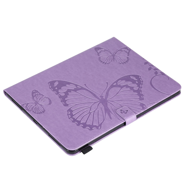 For iPad Pro 12.9 (2020) Pressed Printing Butterfly Pattern Horizontal Flip Leather Tablet Case with Holder & Card Slots & Wallet(Purple) - iPad Pro 12.9 (2020) Cases by buy2fix | Online Shopping UK | buy2fix