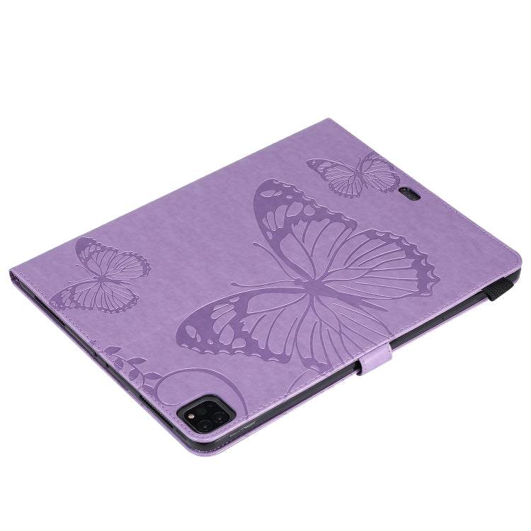 For iPad Pro 12.9 (2020) Pressed Printing Butterfly Pattern Horizontal Flip Leather Tablet Case with Holder & Card Slots & Wallet(Purple) - iPad Pro 12.9 (2020) Cases by buy2fix | Online Shopping UK | buy2fix