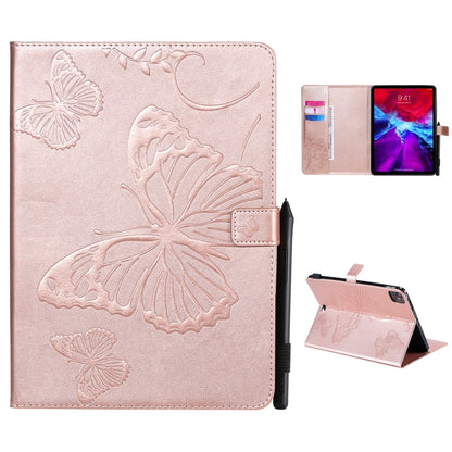 For iPad Pro 12.9 (2020) Pressed Printing Butterfly Pattern Horizontal Flip Leather Tablet Case with Holder & Card Slots & Wallet(Rose Gold) - iPad Pro 12.9 (2020) Cases by buy2fix | Online Shopping UK | buy2fix