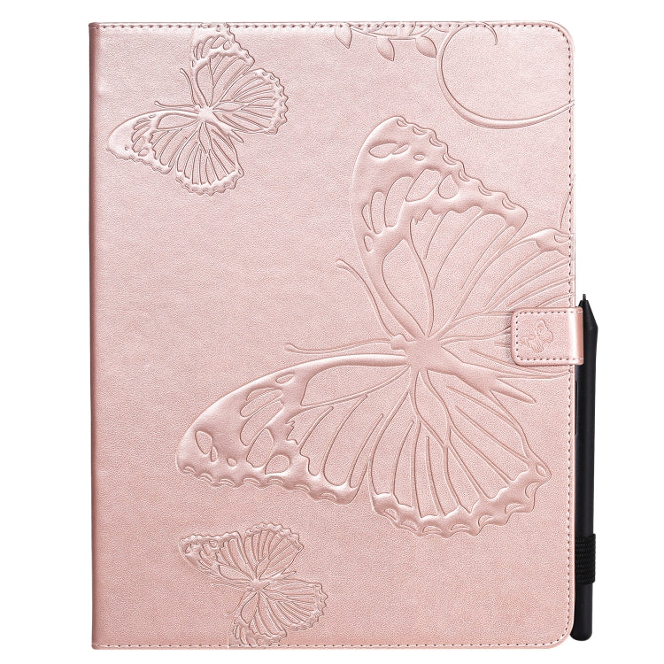 For iPad Pro 12.9 (2020) Pressed Printing Butterfly Pattern Horizontal Flip Leather Tablet Case with Holder & Card Slots & Wallet(Rose Gold) - iPad Pro 12.9 (2020) Cases by buy2fix | Online Shopping UK | buy2fix
