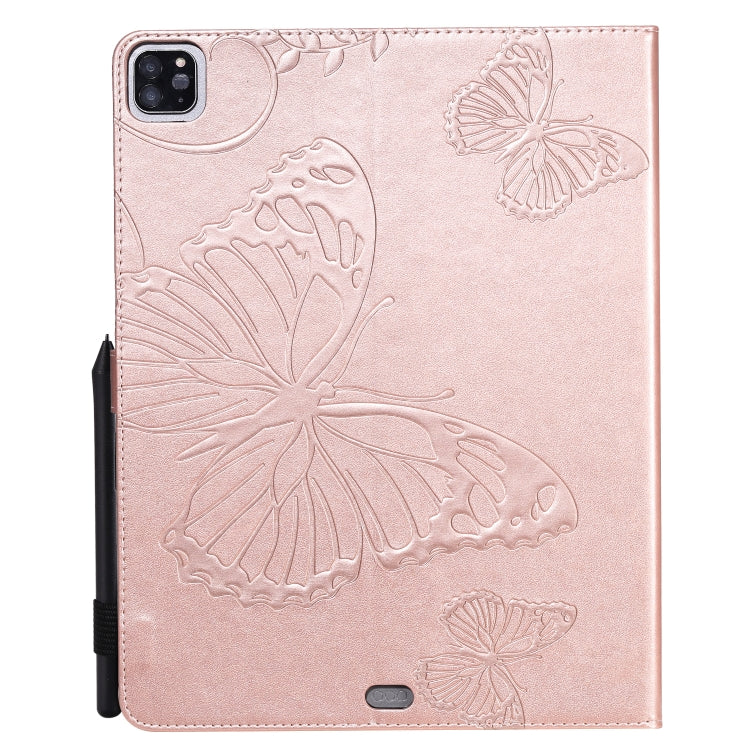 For iPad Pro 12.9 (2020) Pressed Printing Butterfly Pattern Horizontal Flip Leather Tablet Case with Holder & Card Slots & Wallet(Rose Gold) - iPad Pro 12.9 (2020) Cases by buy2fix | Online Shopping UK | buy2fix