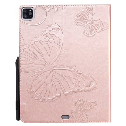 For iPad Pro 12.9 (2020) Pressed Printing Butterfly Pattern Horizontal Flip Leather Tablet Case with Holder & Card Slots & Wallet(Rose Gold) - iPad Pro 12.9 (2020) Cases by buy2fix | Online Shopping UK | buy2fix