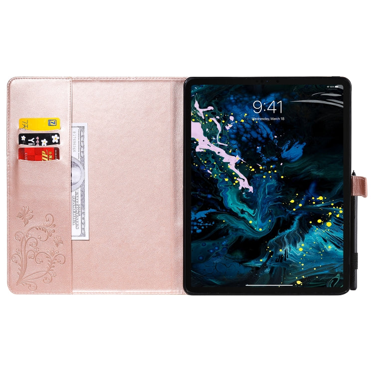 For iPad Pro 12.9 (2020) Pressed Printing Butterfly Pattern Horizontal Flip Leather Tablet Case with Holder & Card Slots & Wallet(Rose Gold) - iPad Pro 12.9 (2020) Cases by buy2fix | Online Shopping UK | buy2fix