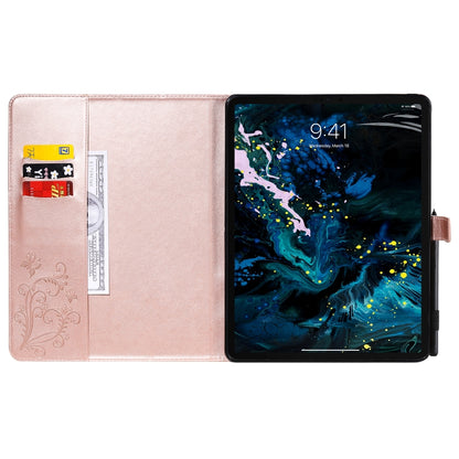 For iPad Pro 12.9 (2020) Pressed Printing Butterfly Pattern Horizontal Flip Leather Tablet Case with Holder & Card Slots & Wallet(Rose Gold) - iPad Pro 12.9 (2020) Cases by buy2fix | Online Shopping UK | buy2fix