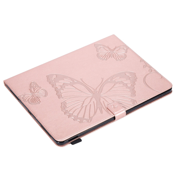 For iPad Pro 12.9 (2020) Pressed Printing Butterfly Pattern Horizontal Flip Leather Tablet Case with Holder & Card Slots & Wallet(Rose Gold) - iPad Pro 12.9 (2020) Cases by buy2fix | Online Shopping UK | buy2fix