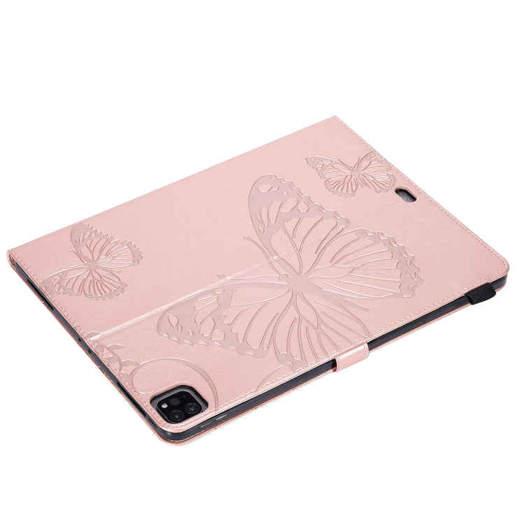 For iPad Pro 12.9 (2020) Pressed Printing Butterfly Pattern Horizontal Flip Leather Tablet Case with Holder & Card Slots & Wallet(Rose Gold) - iPad Pro 12.9 (2020) Cases by buy2fix | Online Shopping UK | buy2fix