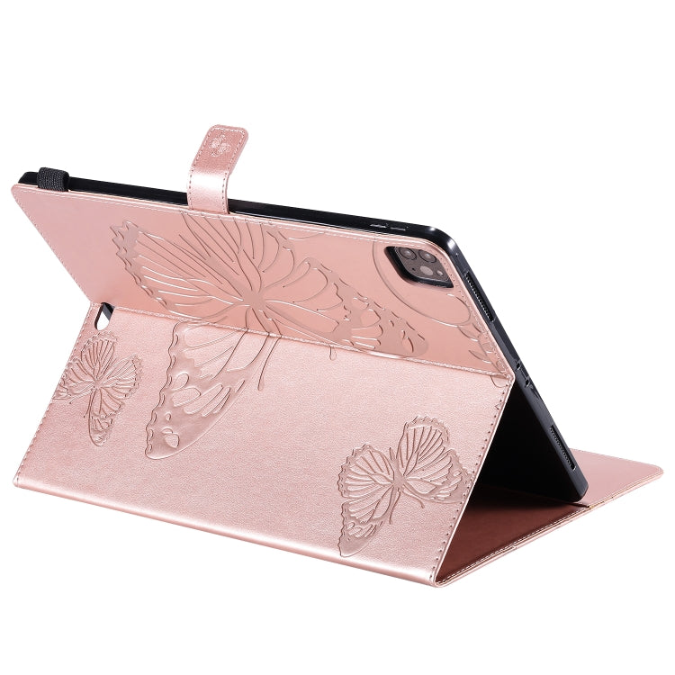 For iPad Pro 12.9 (2020) Pressed Printing Butterfly Pattern Horizontal Flip Leather Tablet Case with Holder & Card Slots & Wallet(Rose Gold) - iPad Pro 12.9 (2020) Cases by buy2fix | Online Shopping UK | buy2fix
