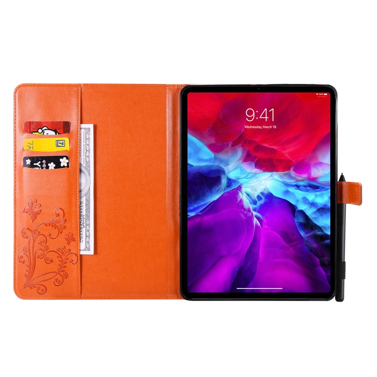 For iPad Pro 11 (2020) Pressed Printing Butterfly Pattern Horizontal Flip Leather Tablet Case with Holder & Card Slots & Wallet(Orange) - iPad Pro 11 (2020) Cases by buy2fix | Online Shopping UK | buy2fix