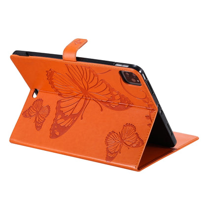 For iPad Pro 11 (2020) Pressed Printing Butterfly Pattern Horizontal Flip Leather Tablet Case with Holder & Card Slots & Wallet(Orange) - iPad Pro 11 (2020) Cases by buy2fix | Online Shopping UK | buy2fix