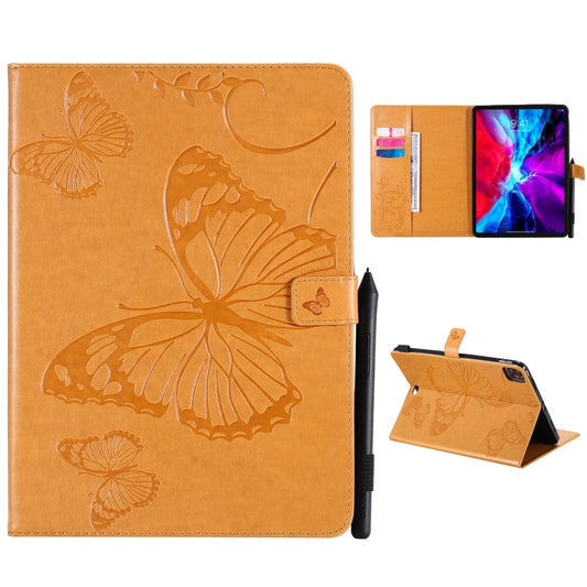 For iPad Pro 11 (2020) Pressed Printing Butterfly Pattern Horizontal Flip Leather Tablet Case with Holder & Card Slots & Wallet(Yellow) - iPad Pro 11 (2020) Cases by buy2fix | Online Shopping UK | buy2fix