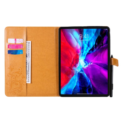 For iPad Pro 11 (2020) Pressed Printing Butterfly Pattern Horizontal Flip Leather Tablet Case with Holder & Card Slots & Wallet(Yellow) - iPad Pro 11 (2020) Cases by buy2fix | Online Shopping UK | buy2fix