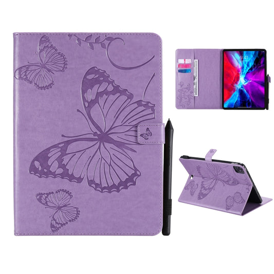 For iPad Pro 11 (2020) Pressed Printing Butterfly Pattern Horizontal Flip Leather Tablet Case with Holder & Card Slots & Wallet(Purple) - iPad Pro 11 (2020) Cases by buy2fix | Online Shopping UK | buy2fix
