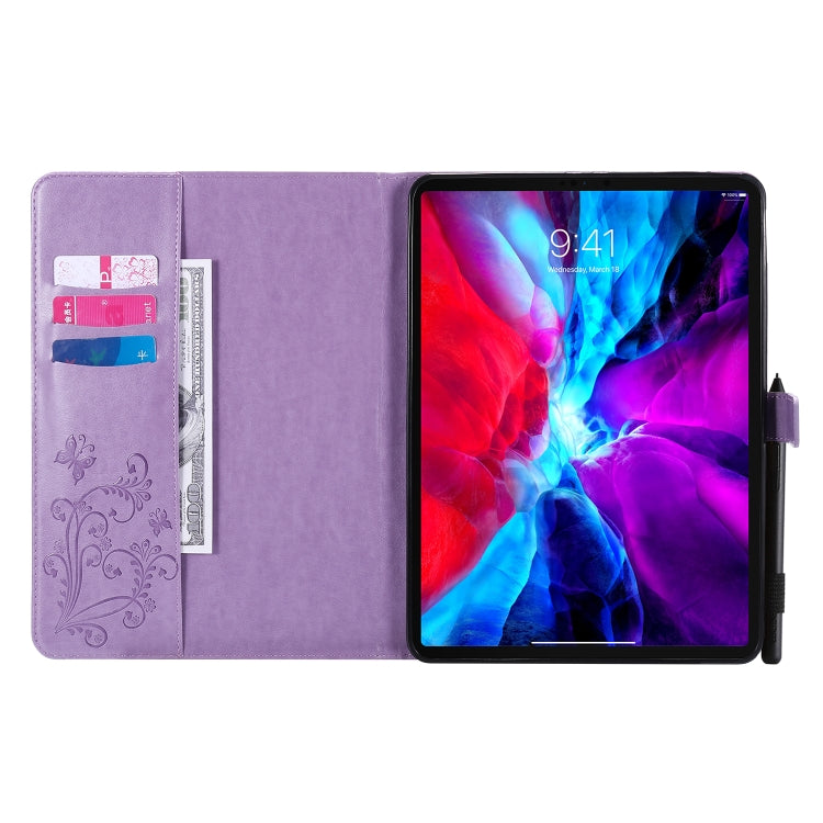 For iPad Pro 11 (2020) Pressed Printing Butterfly Pattern Horizontal Flip Leather Tablet Case with Holder & Card Slots & Wallet(Purple) - iPad Pro 11 (2020) Cases by buy2fix | Online Shopping UK | buy2fix