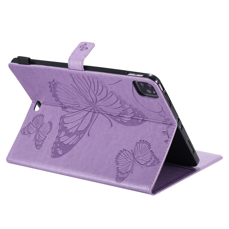 For iPad Pro 11 (2020) Pressed Printing Butterfly Pattern Horizontal Flip Leather Tablet Case with Holder & Card Slots & Wallet(Purple) - iPad Pro 11 (2020) Cases by buy2fix | Online Shopping UK | buy2fix