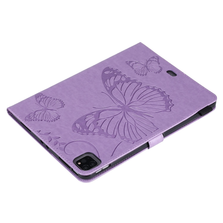 For iPad Pro 11 (2020) Pressed Printing Butterfly Pattern Horizontal Flip Leather Tablet Case with Holder & Card Slots & Wallet(Purple) - iPad Pro 11 (2020) Cases by buy2fix | Online Shopping UK | buy2fix