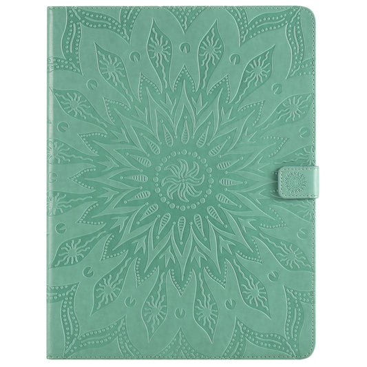 For iPad Pro 12.9 (2020) & Pro 12.9 (2018) Pressed Printing Sunflower Pattern Horizontal Flip PU Leather Tablet Case with Holder & Card Slots & Wallet(Green) - iPad Pro 12.9 (2020) Cases by buy2fix | Online Shopping UK | buy2fix