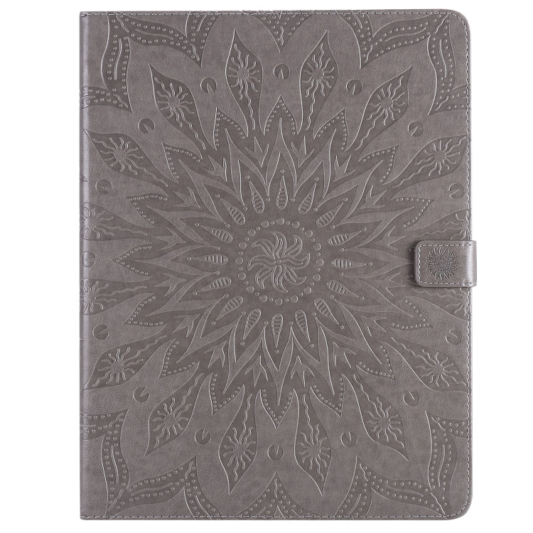 For iPad Pro 12.9 (2020)  & Pro 12.9 (2018) Pressed Printing Sunflower Pattern Horizontal Flip PU Leather Tablet Case with Holder & Card Slots & Wallet(Grey) - iPad Pro 12.9 (2020) Cases by buy2fix | Online Shopping UK | buy2fix