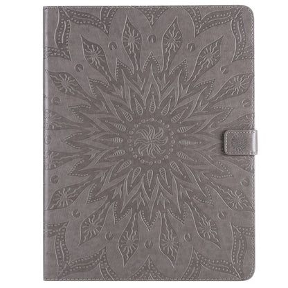 For iPad Pro 12.9 (2020)  & Pro 12.9 (2018) Pressed Printing Sunflower Pattern Horizontal Flip PU Leather Tablet Case with Holder & Card Slots & Wallet(Grey) - iPad Pro 12.9 (2020) Cases by buy2fix | Online Shopping UK | buy2fix