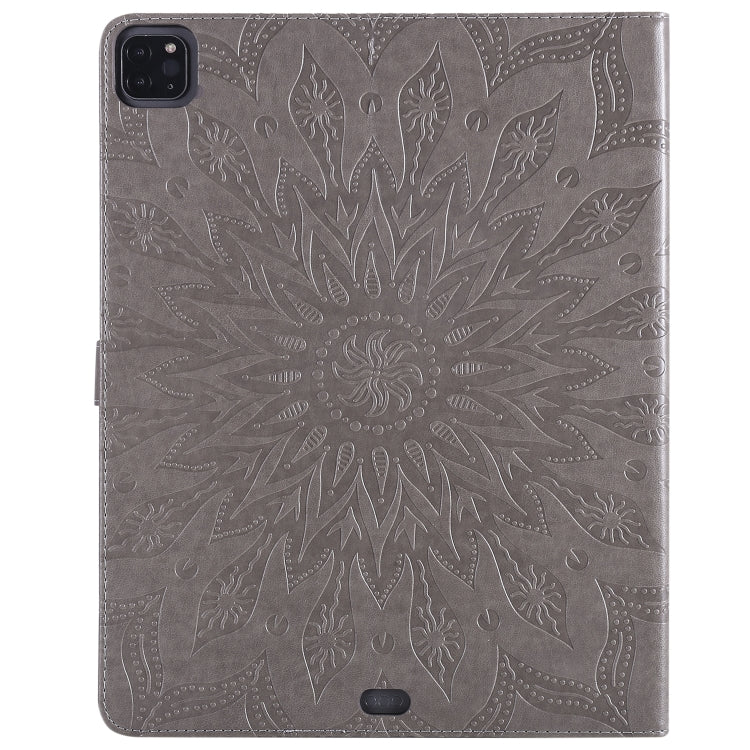 For iPad Pro 12.9 (2020)  & Pro 12.9 (2018) Pressed Printing Sunflower Pattern Horizontal Flip PU Leather Tablet Case with Holder & Card Slots & Wallet(Grey) - iPad Pro 12.9 (2020) Cases by buy2fix | Online Shopping UK | buy2fix