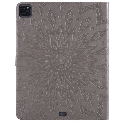 For iPad Pro 12.9 (2020)  & Pro 12.9 (2018) Pressed Printing Sunflower Pattern Horizontal Flip PU Leather Tablet Case with Holder & Card Slots & Wallet(Grey) - iPad Pro 12.9 (2020) Cases by buy2fix | Online Shopping UK | buy2fix