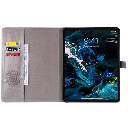 For iPad Pro 12.9 (2020)  & Pro 12.9 (2018) Pressed Printing Sunflower Pattern Horizontal Flip PU Leather Tablet Case with Holder & Card Slots & Wallet(Grey) - iPad Pro 12.9 (2020) Cases by buy2fix | Online Shopping UK | buy2fix