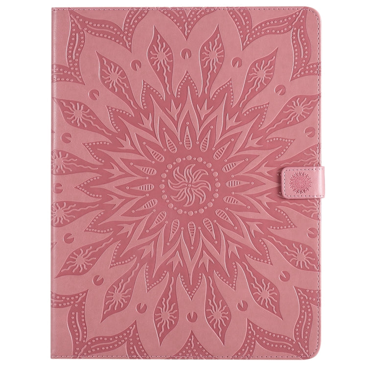 For iPad Pro 12.9 (2020)  & Pro 12.9 (2018) Pressed Printing Sunflower Pattern Horizontal Flip PU Leather Tablet Case with Holder & Card Slots & Wallet(Pink) - iPad Pro 12.9 (2020) Cases by buy2fix | Online Shopping UK | buy2fix