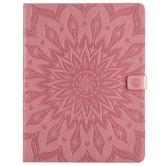 For iPad Pro 12.9 (2020)  & Pro 12.9 (2018) Pressed Printing Sunflower Pattern Horizontal Flip PU Leather Tablet Case with Holder & Card Slots & Wallet(Pink) - iPad Pro 12.9 (2020) Cases by buy2fix | Online Shopping UK | buy2fix