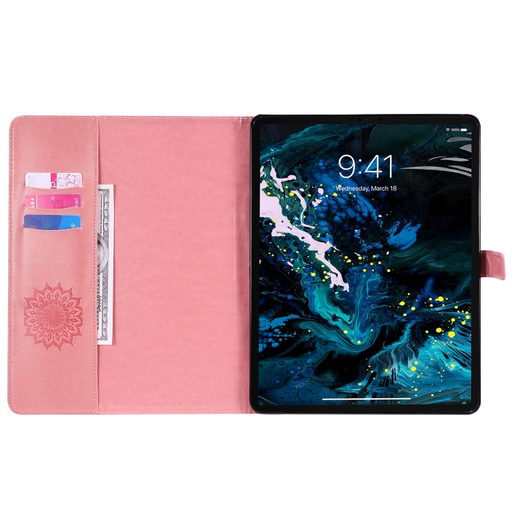 For iPad Pro 12.9 (2020)  & Pro 12.9 (2018) Pressed Printing Sunflower Pattern Horizontal Flip PU Leather Tablet Case with Holder & Card Slots & Wallet(Pink) - iPad Pro 12.9 (2020) Cases by buy2fix | Online Shopping UK | buy2fix