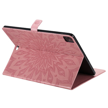 For iPad Pro 12.9 (2020)  & Pro 12.9 (2018) Pressed Printing Sunflower Pattern Horizontal Flip PU Leather Tablet Case with Holder & Card Slots & Wallet(Pink) - iPad Pro 12.9 (2020) Cases by buy2fix | Online Shopping UK | buy2fix