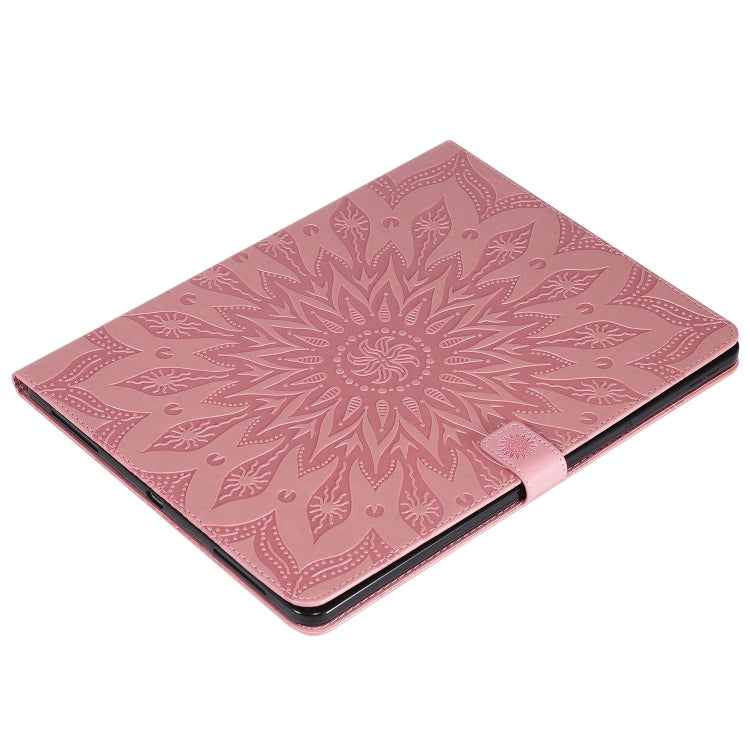 For iPad Pro 12.9 (2020)  & Pro 12.9 (2018) Pressed Printing Sunflower Pattern Horizontal Flip PU Leather Tablet Case with Holder & Card Slots & Wallet(Pink) - iPad Pro 12.9 (2020) Cases by buy2fix | Online Shopping UK | buy2fix