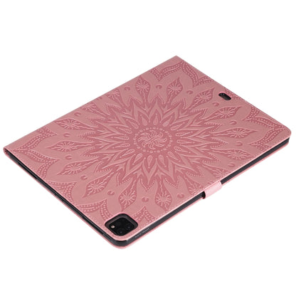 For iPad Pro 12.9 (2020)  & Pro 12.9 (2018) Pressed Printing Sunflower Pattern Horizontal Flip PU Leather Tablet Case with Holder & Card Slots & Wallet(Pink) - iPad Pro 12.9 (2020) Cases by buy2fix | Online Shopping UK | buy2fix