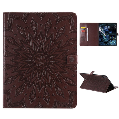 For iPad Pro 12.9 (2020)  & Pro 12.9 (2018) Pressed Printing Sunflower Pattern Horizontal Flip PU Leather Tablet Case with Holder & Card Slots & Wallet(Brown) - iPad Pro 12.9 (2020) Cases by buy2fix | Online Shopping UK | buy2fix