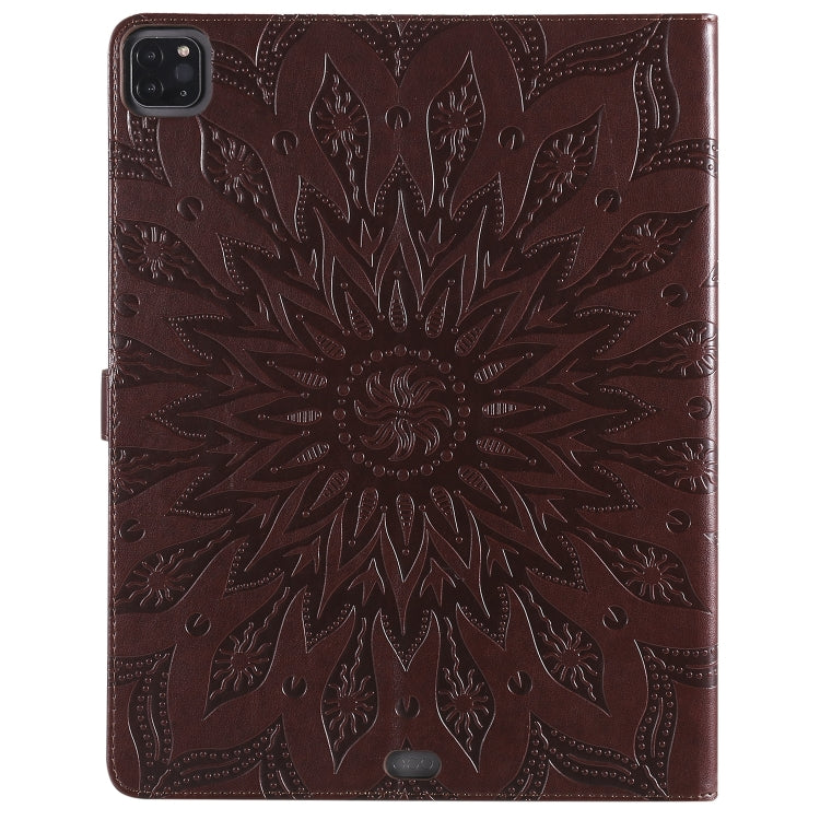 For iPad Pro 12.9 (2020)  & Pro 12.9 (2018) Pressed Printing Sunflower Pattern Horizontal Flip PU Leather Tablet Case with Holder & Card Slots & Wallet(Brown) - iPad Pro 12.9 (2020) Cases by buy2fix | Online Shopping UK | buy2fix